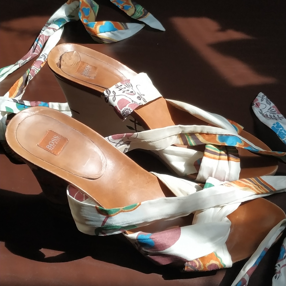 Hugo Boss Wedge Ankle Wrap Sandals